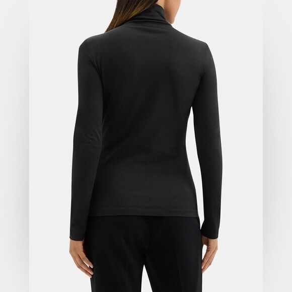 Theory NWT Long-Sleeve Turtleneck Tee in Pima Cotton Jersey Black Size Medium - Picture 3 of 3